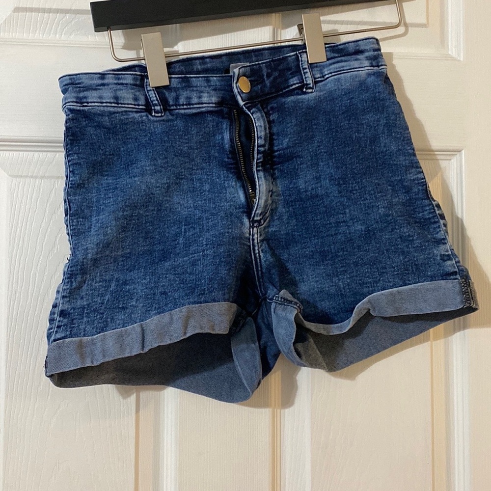 Distress denim shorts